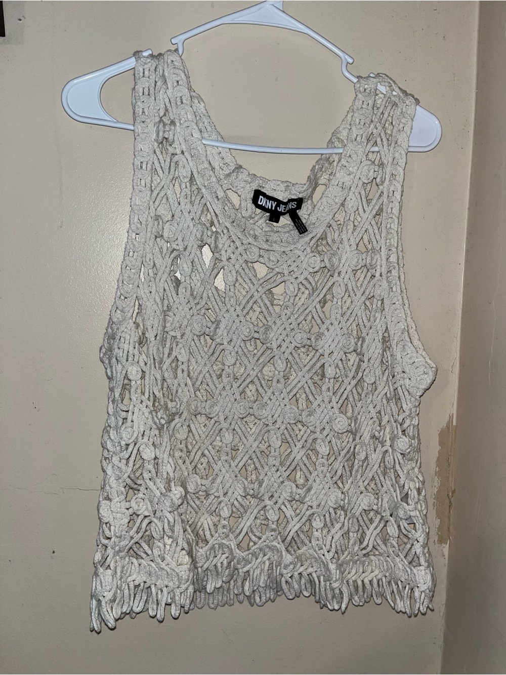 Dkny Ivory Crochet Fringe Tank